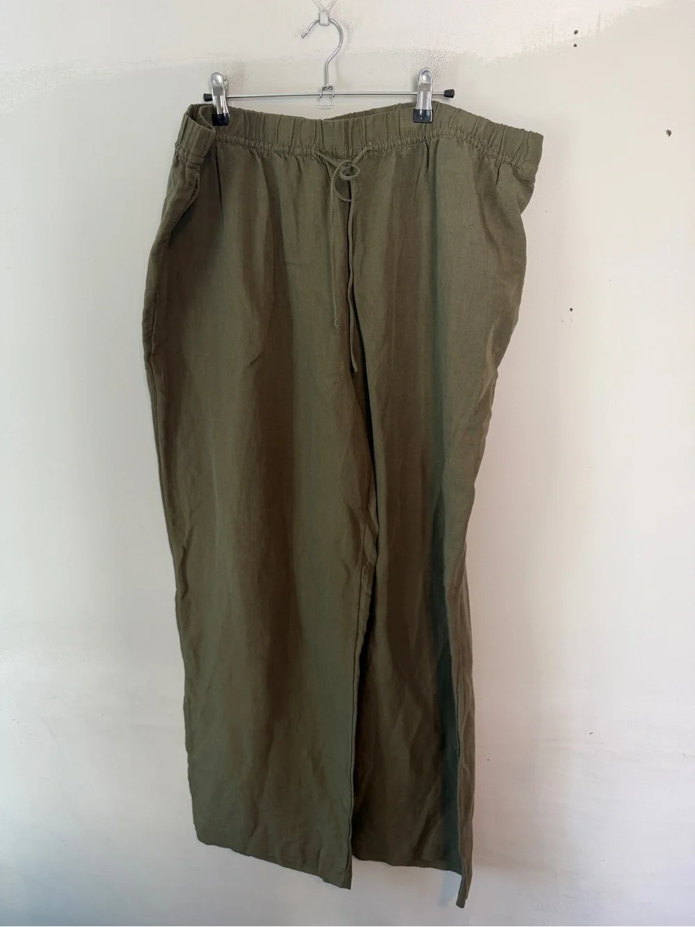 H&M Linen-Blend Wide Leg Pants Olive Green Light Beige XXL NWT NEW